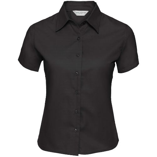 Russell Collection Women's Short Sleeve Classic Twill Shirt Black